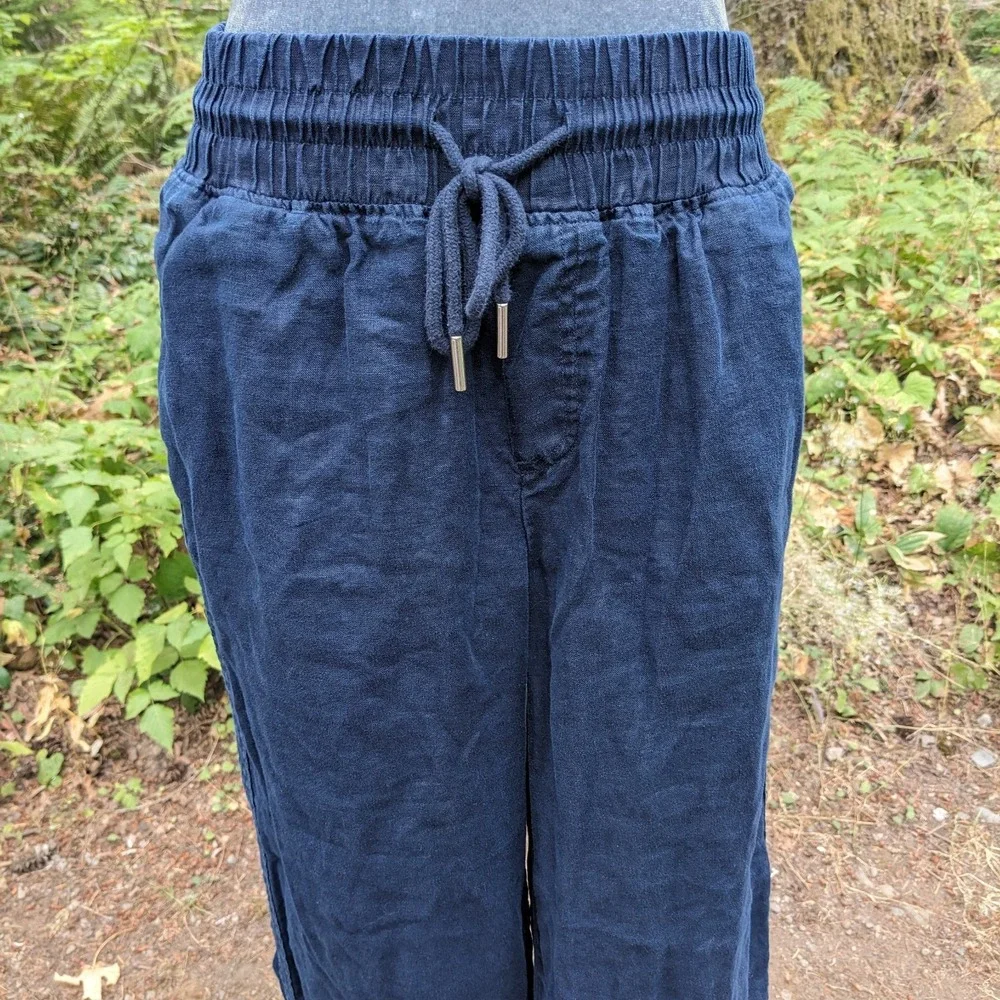 Quince 100% European Linen Wide Leg Pants M Navy Blue Pull On Drawstring Capsule